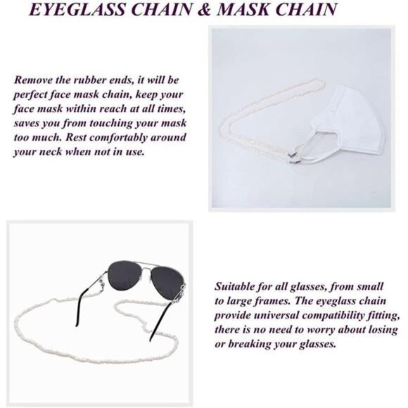 Top Mask Lanyard Chain Face Mask Holder Chain Freshwater Pearl Eyeglasses Chain - Picture 3 of 7